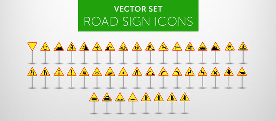 ROAD SIGNS | Znaki Drogowe Ostrzegawcze - vector icon PACK vol.3 - obrazy, fototapety, plakaty