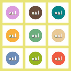 flat icons set of column chart and currency concept on colorful circles