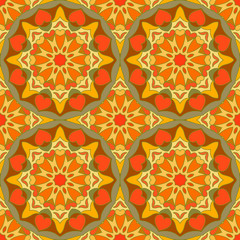 Seamless pattern with mandalas in beautiful pumpkin colors for your design. Vector background