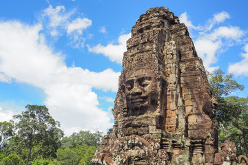 Gargantuan Faces at Bayon Temple in the Center of Angkor Thom, Cambodia