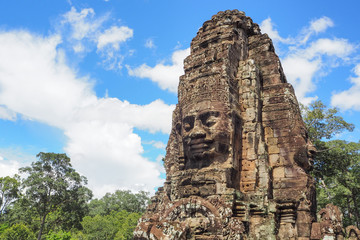 Fototapeta premium Gargantuan Faces at Bayon Temple in the Center of Angkor Thom, Cambodia