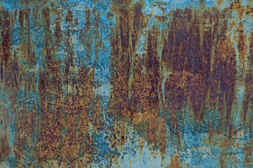 Grunge rusty metal texture with old blue paint