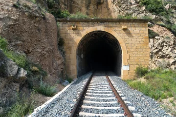 Wanddecoratie Trein Old train tunnel with railway  © Pavlo Vakhrushev