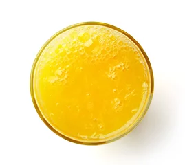 Crédence de cuisine en verre imprimé Jus verre de jus d& 39 orange frais isolé sur blanc, d& 39 en haut