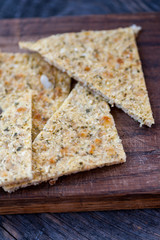 Gluten free cauliflower cheese crackers with garlic and hebs