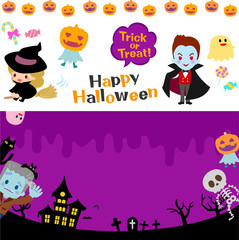 ハロウィンのバナー、イラスト、ラインのセット