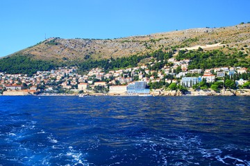 Fototapeta premium Dubrovnik's hotels, Lazareti and coast, view form sea