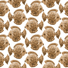 Watercolor colorful fishes in pointillism style.