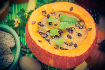 Cream pumpkin pulp soup served dish pumpkin