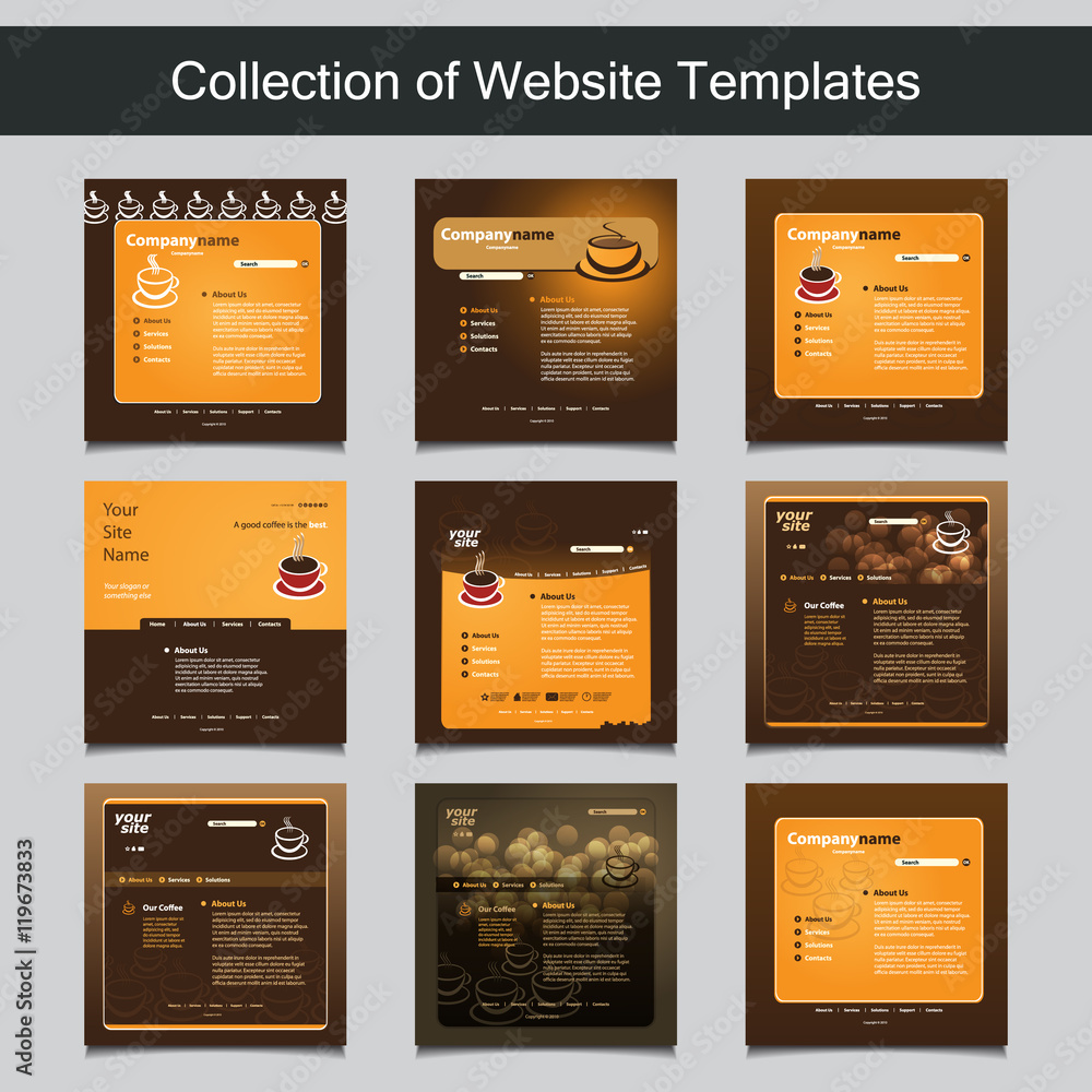 Poster collection of website templates for your business - nine nice and simple design templates with diffe