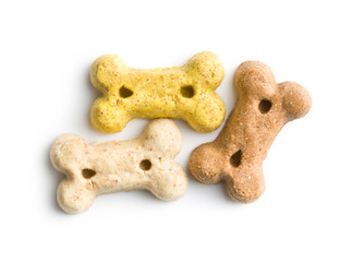 Dog food shaped like bones.