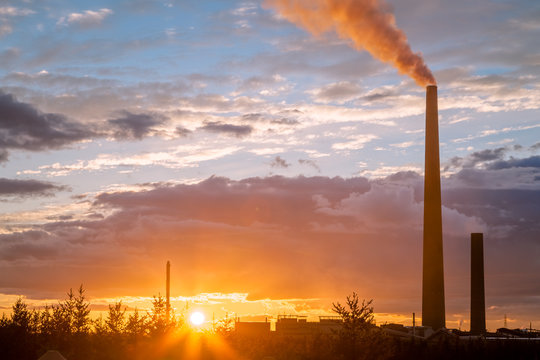 A Nickel Plant In Ontario, Canada During Sunset
