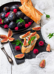 Bruschetta sandwich with soft goat cheese and figs