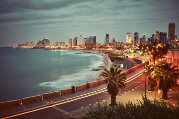 Tel Aviv, Israel. After sunset view from Jaffa. Vintage retro effect