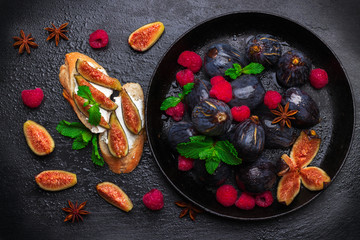 Bruschetta sandwich with soft goat cheese and figs