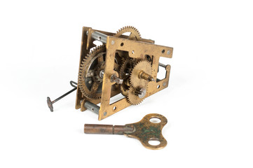 Old brass clock mechanism