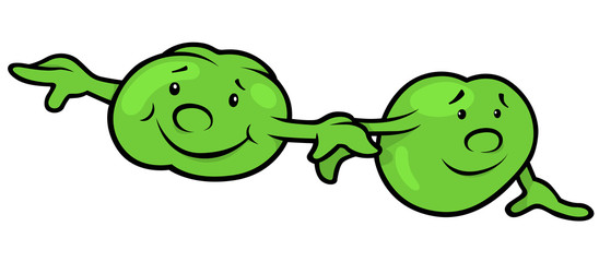 Green Pea Beans - Colored Cartoon Illustration, Vector