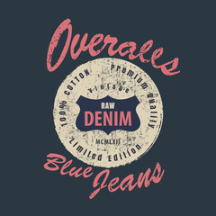 Overalls raw deim blue jeans graphic for t-shirt,teedesign