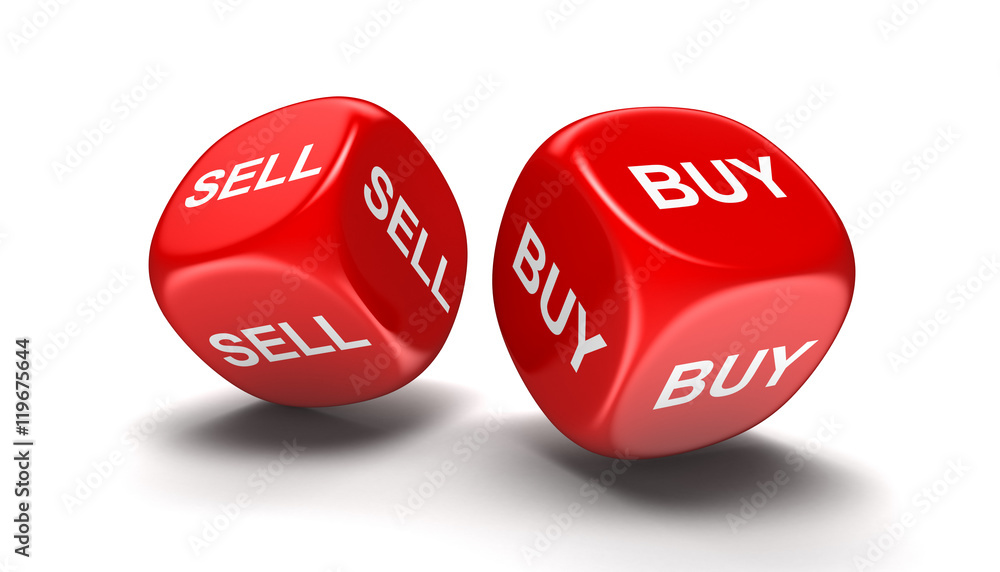 Poster dices with sell, buy. image with clipping path