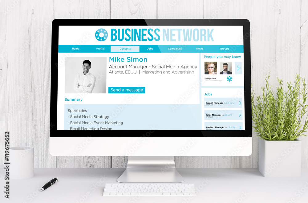 Canvas Prints white workspace with business network
