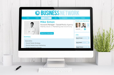 white workspace with business network