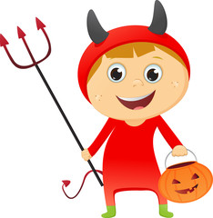 happy children wearing devil costume