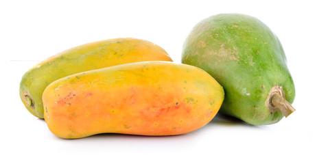 Papayas on white background