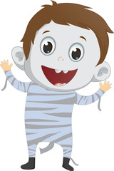 Happy kid wearing mummy costume