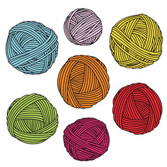 Colorful yarn balls. Wool skeins.