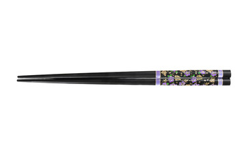 Black sushi chopsticks isolated on white background.