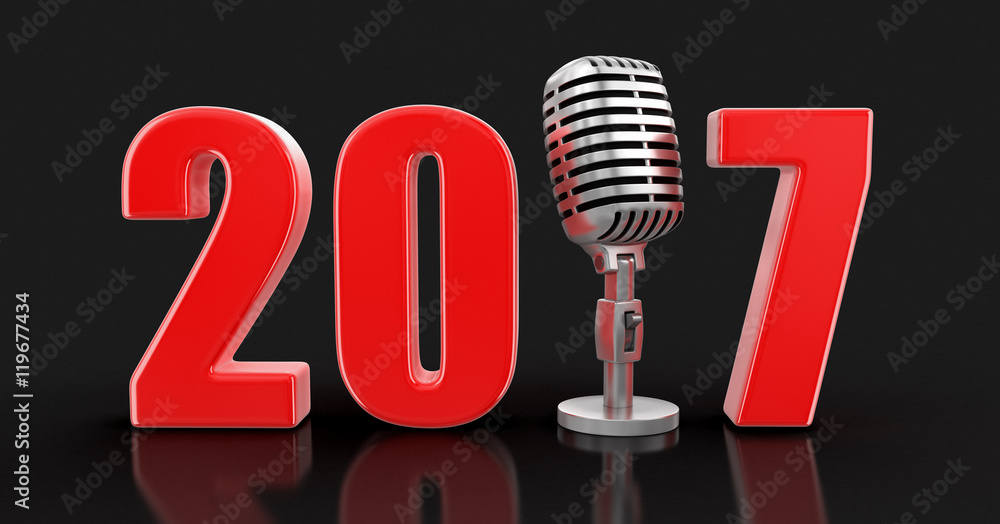 Poster microphone with 2017. image with clipping path
