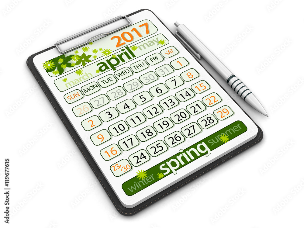 Poster clipboard with april 2017. image with clipping path