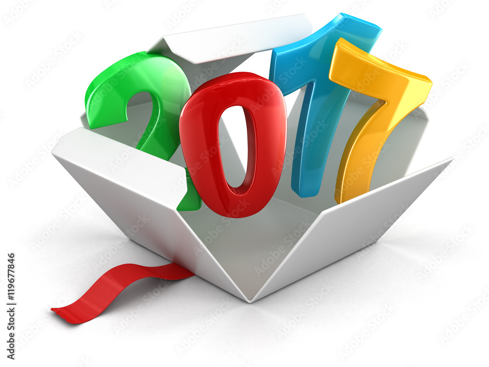 Poster open package with 2017. image with clipping path