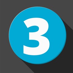 Blue 3 flat icon button with long shadow
