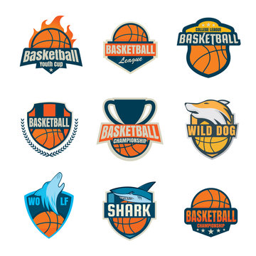 Basketball logotype collection ,sport badge set, vector illustra