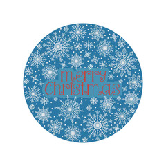 100-01 a card with a picture of snowflakes and greetings merry Christmas painted on blue background in vector
