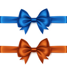 Set of Shiny Orange Blue Satin Bows and Ribbons