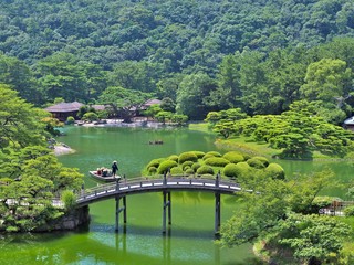 A view from a hill in Ritsurin Garden in Takamatsu city, Kagawa Prefecture, Japan. Ritsurin Garden...