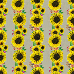 Seamless pattern with sunflowers