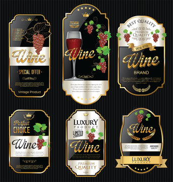 Golden wine labels retro vintage design collection