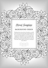 Vector Monochrome Floral Template with Place for Text
