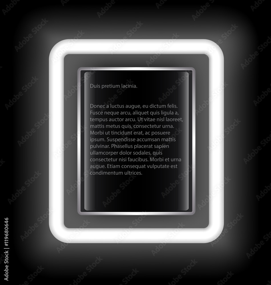 Aufkleber glowing rectangular frame with space for text on a black background. white light.