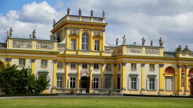 POLAND 2016: We can see a beautiful exterior of a Wilan??w residence. It is a warm sunny day. This is a great touristic attaction. Wide-angle shot.
