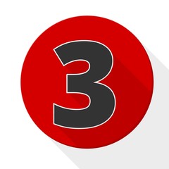 Red 3 flat icon button with long shadow