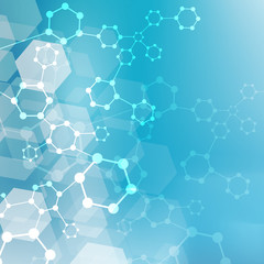 Structure molecule and communication Dna, atom, neurons. Science concept for your design. Connected lines with dots. Medical, technology, chemistry, science background. Vector illustration.