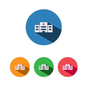 Icono de hospital sobre fondos de colores