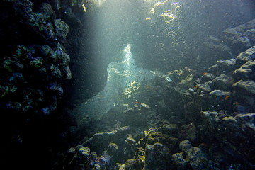 Fototapeta na wymiar underwater cavern and caves
