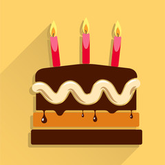 Birthday cake flat icon with candle and long shadow - Happy Birthday