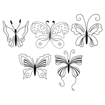 Set of cute cartoon butterflies isolated on white background.