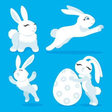 Set of cute white rabbits.